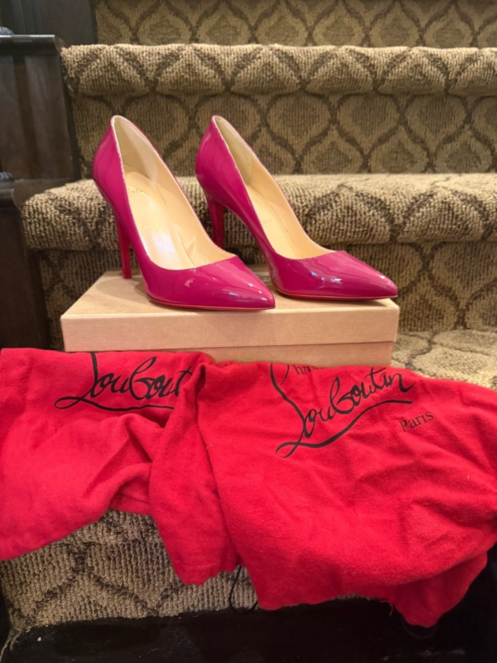 Christian Louboutin Patent Pointed-Toe Pumps in Hot Pink